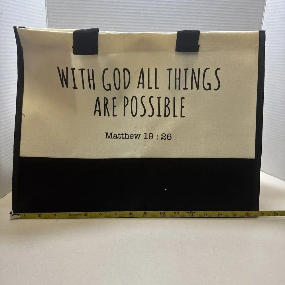 Inspirational Tote Bag - With God All Things Are Possible - Black & White